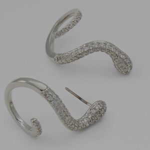 Aldo Silver Crystal Pavé Wave Earrings Comes W Accessory Pouch